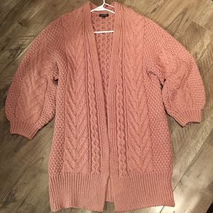 TOPSHOP Long Open Front Cardi in Rose